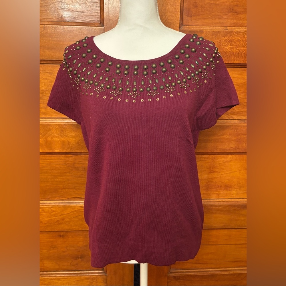 Dress Barn Embellished Burgundy Top